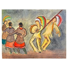 "Indian Dance", Drawing Depicting Native Americans by Jean Target, France