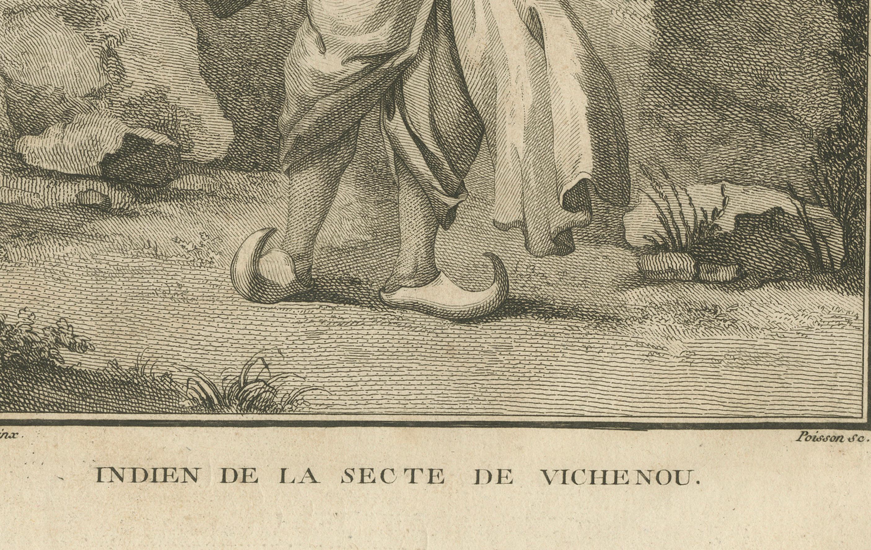 Indischer Verehrer von Vishnu - Stich aus Sonnerats Reise nach Indien 1806 im Zustand „Gut“ im Angebot in Langweer, NL