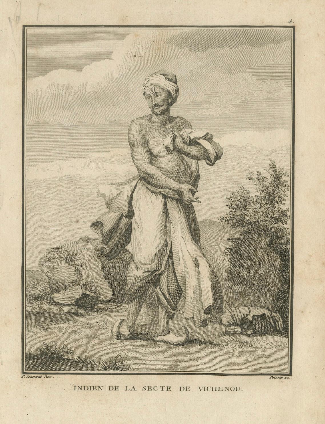 Indischer Verehrer von Vishnu - Stich aus Sonnerats Reise nach Indien 1806 im Angebot 1