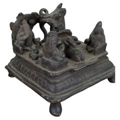 Indian Devotional Bronze Household Shrine Depicting Nandi and Shiva Linga