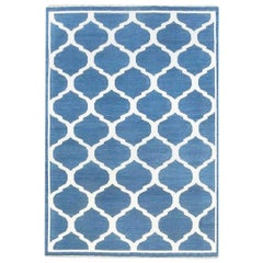 Indian Dhurrie Design Blue and White Handmade Cotton Rug by Doris Leslie Blau