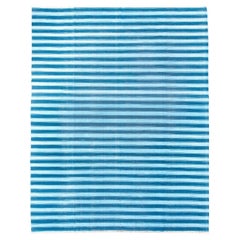 Indian Dhurrie Rug with Dark Blue and Light Blue Stripes