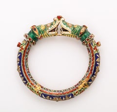 Indian Diamond and Enamel Bangle Bracelet