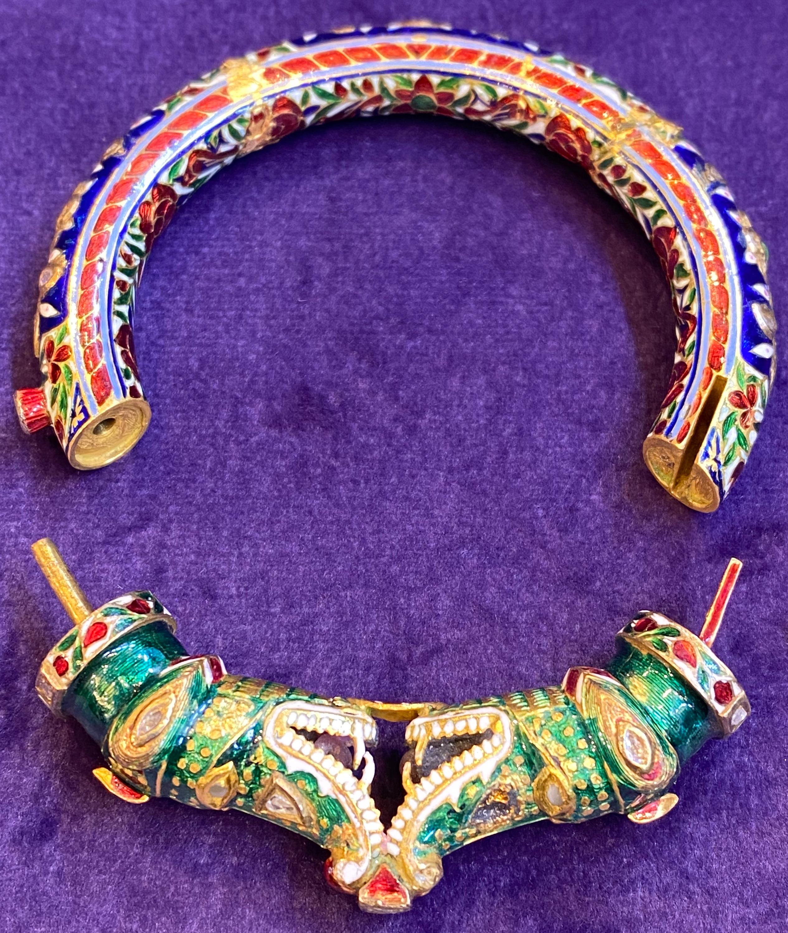 Indian Diamond and Enamel Bangle Bracelet 1