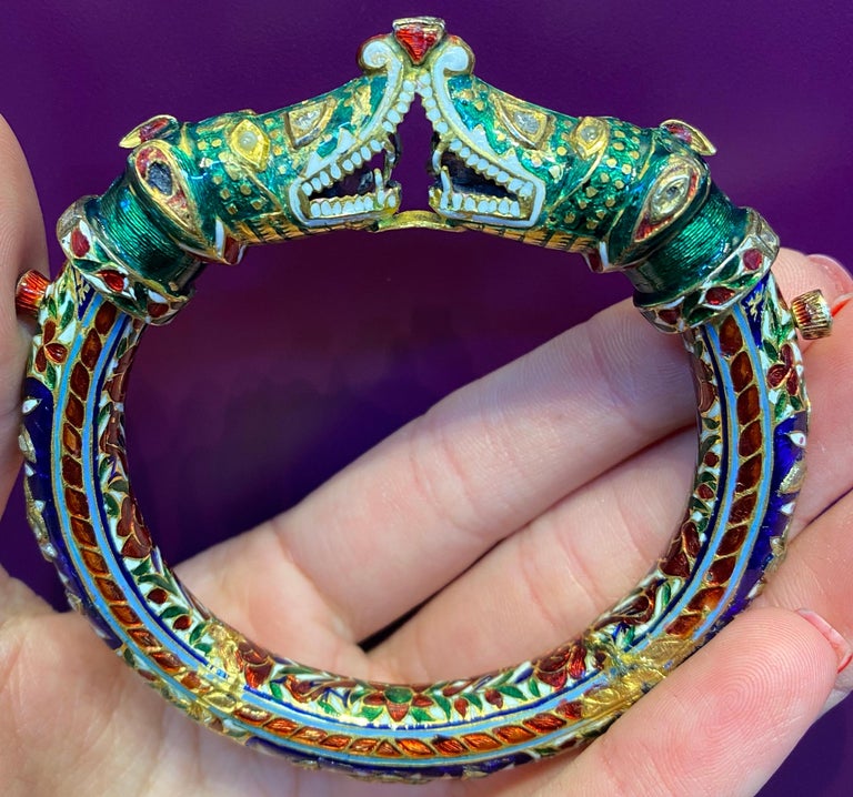 Indian Diamond and Enamel Bangle Bracelet at 1stDibs diamond bangle indian