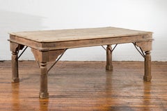 Indian Dining Table with Distressed Patina, Iron Details and Baluster Legs