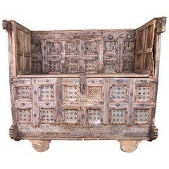 Antique Indian Dowry Chest Carved Detailing with Wheeled Base