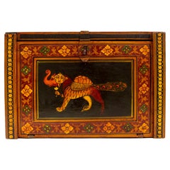 Indian Drawer Organizer Storage Box W/ Hand-Painted Chimeras & Ganesha