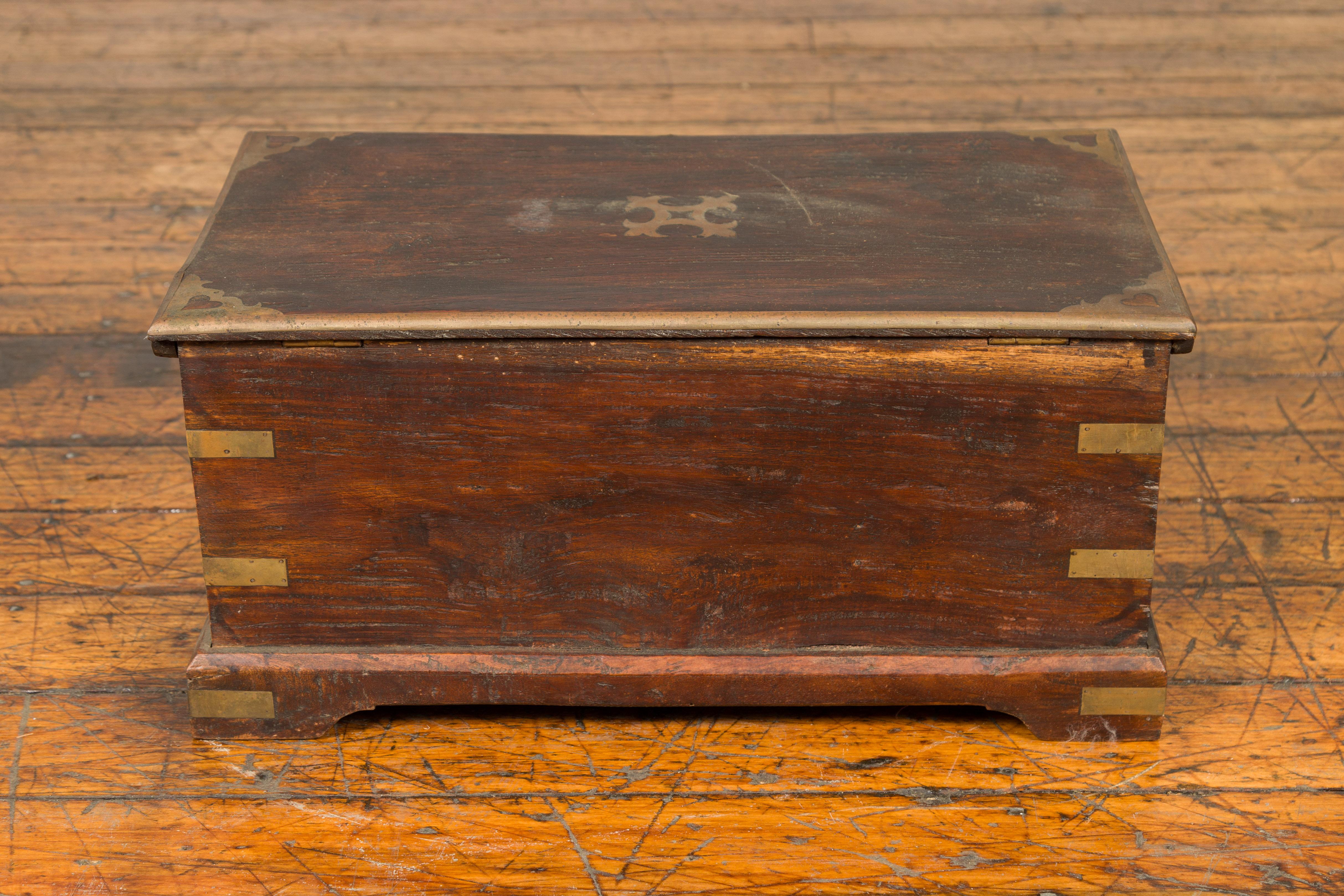 Indian Early 20th Century Brass Bound Wooden Treasure Chest with Drawers 6