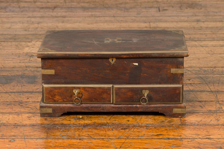 Indian Early 20th Century Brass Bound Wooden Treasure Chest with