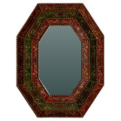 Vintage Indian Églomisé Octagonal Wall Mirror 42"H