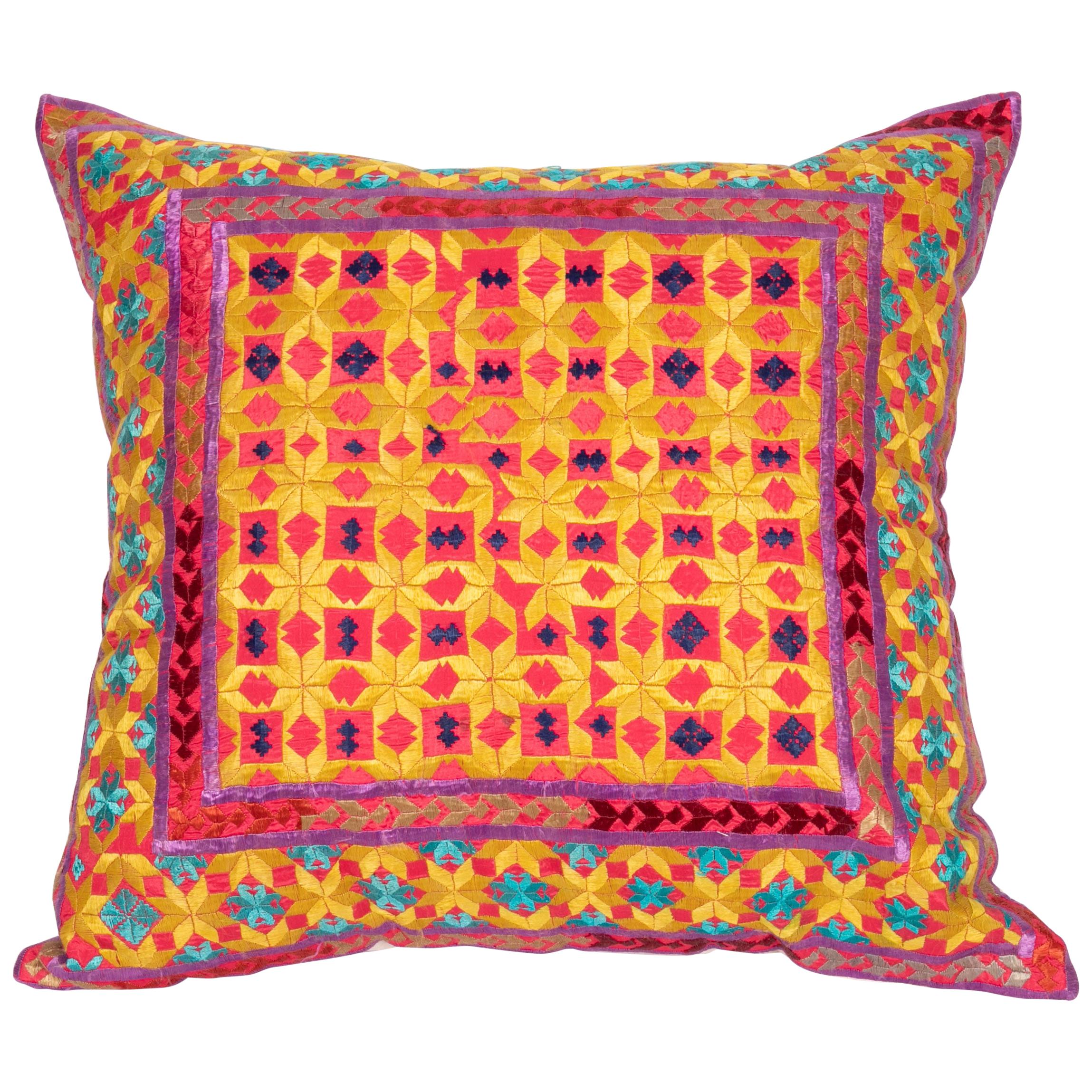 Indian Embroidered Pillow Case, Mid-20th Century For Sale