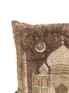 Indian Embroidered Velvet Taj Mahal Pillow, 1945