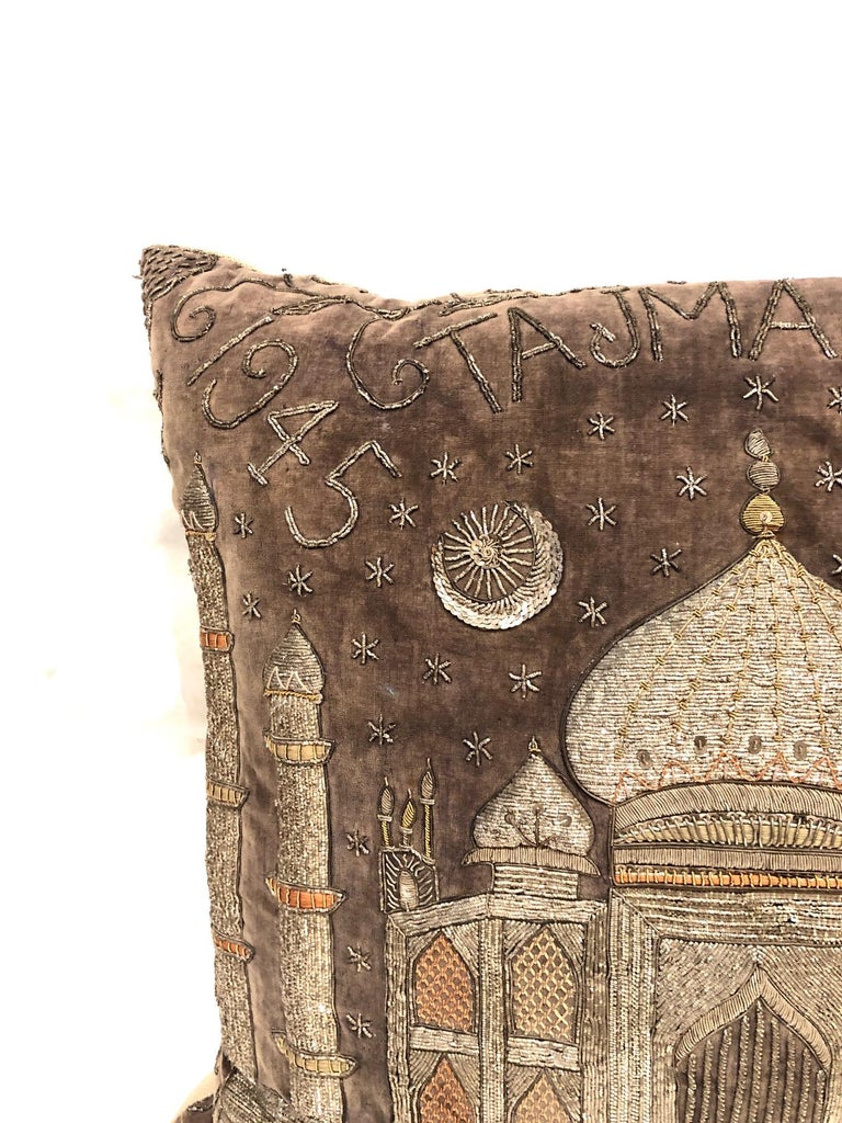 Indian Embroidered Velvet Taj Mahal Pillow, 1945 at 1stDibs