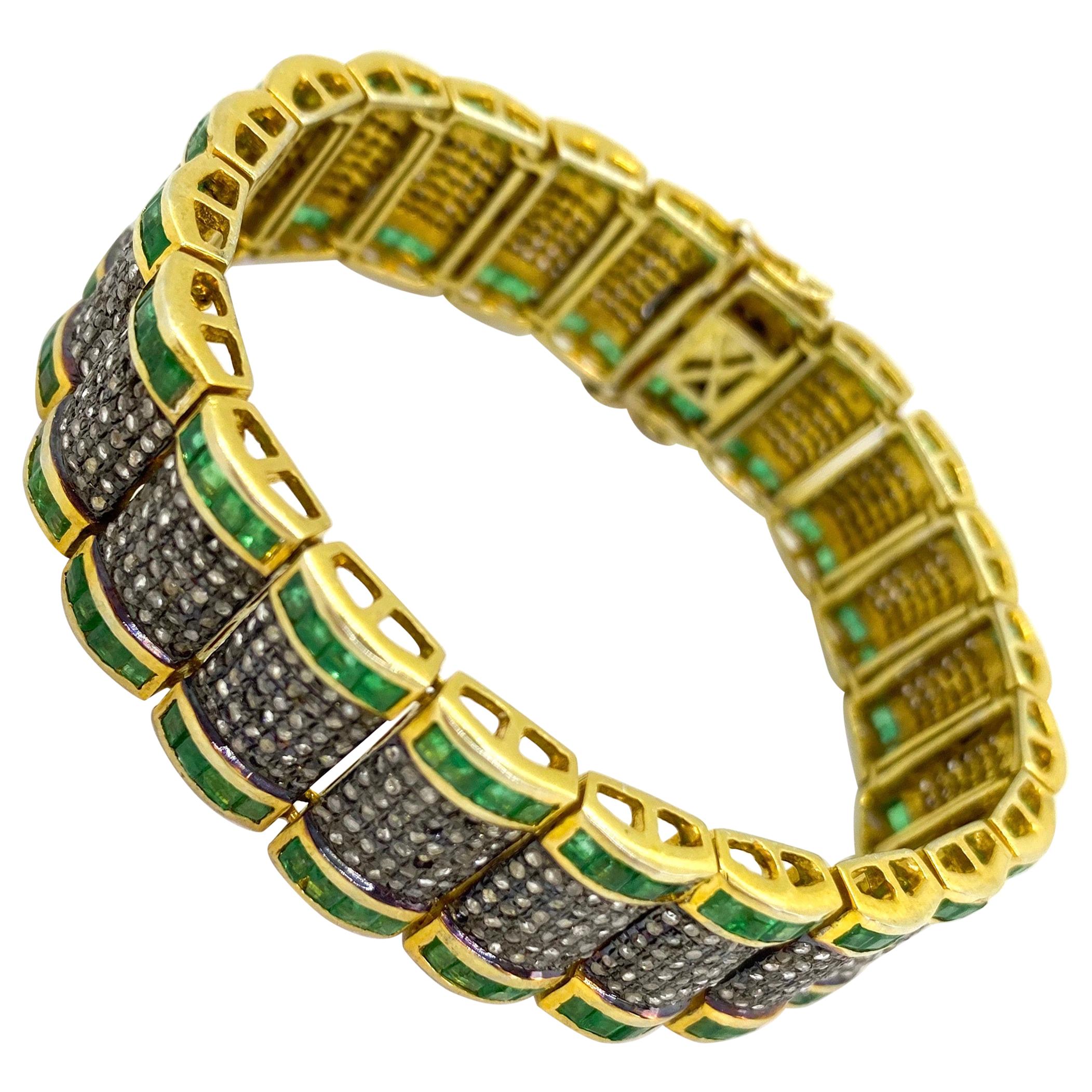 Bracelet de diamants et émeraudes d'Inde en vente