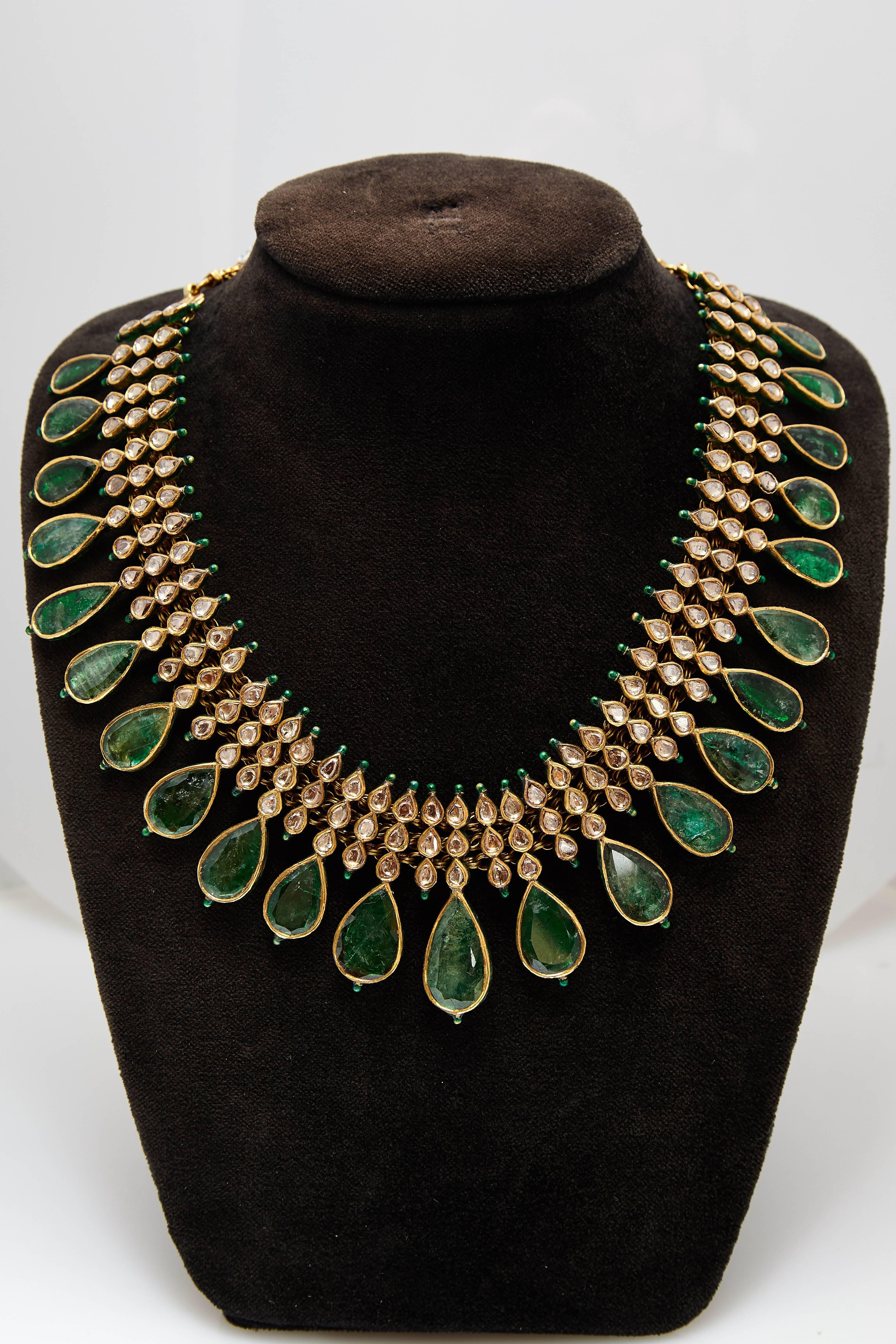 Indian Emerald Enamel Gold Necklace 1