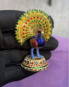 Indian Enamel and Gold Peacock Figure