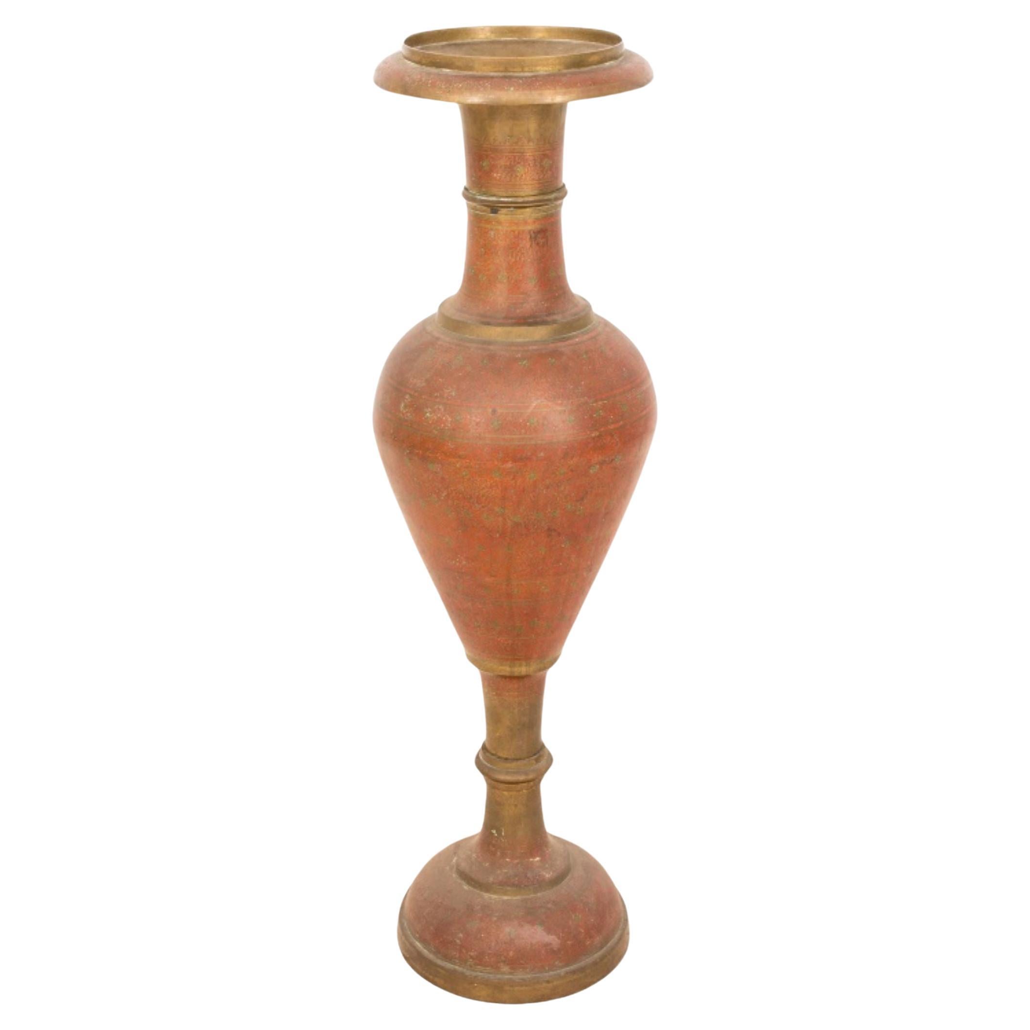 Indian Enameled Copper Baluster Vase
