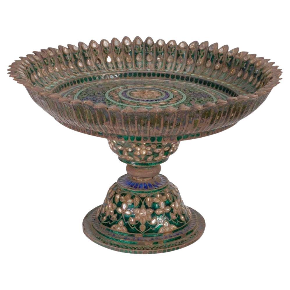 Indisches emailliertes Edelstein-Set  Silber-vergoldete Tazza, um 1800
