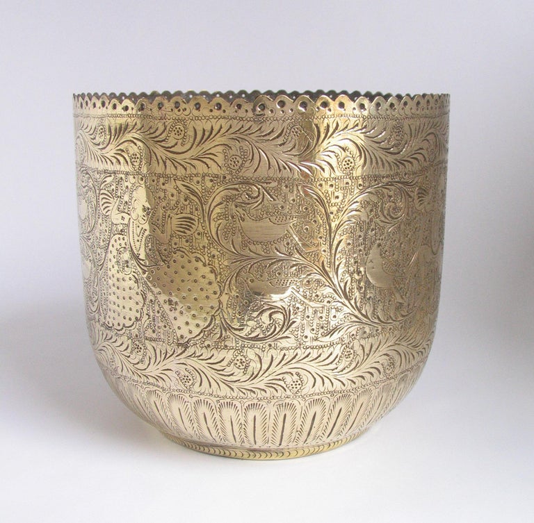 Indian Engraved Brass Jardiniere Planter For Sale at 1stdibs