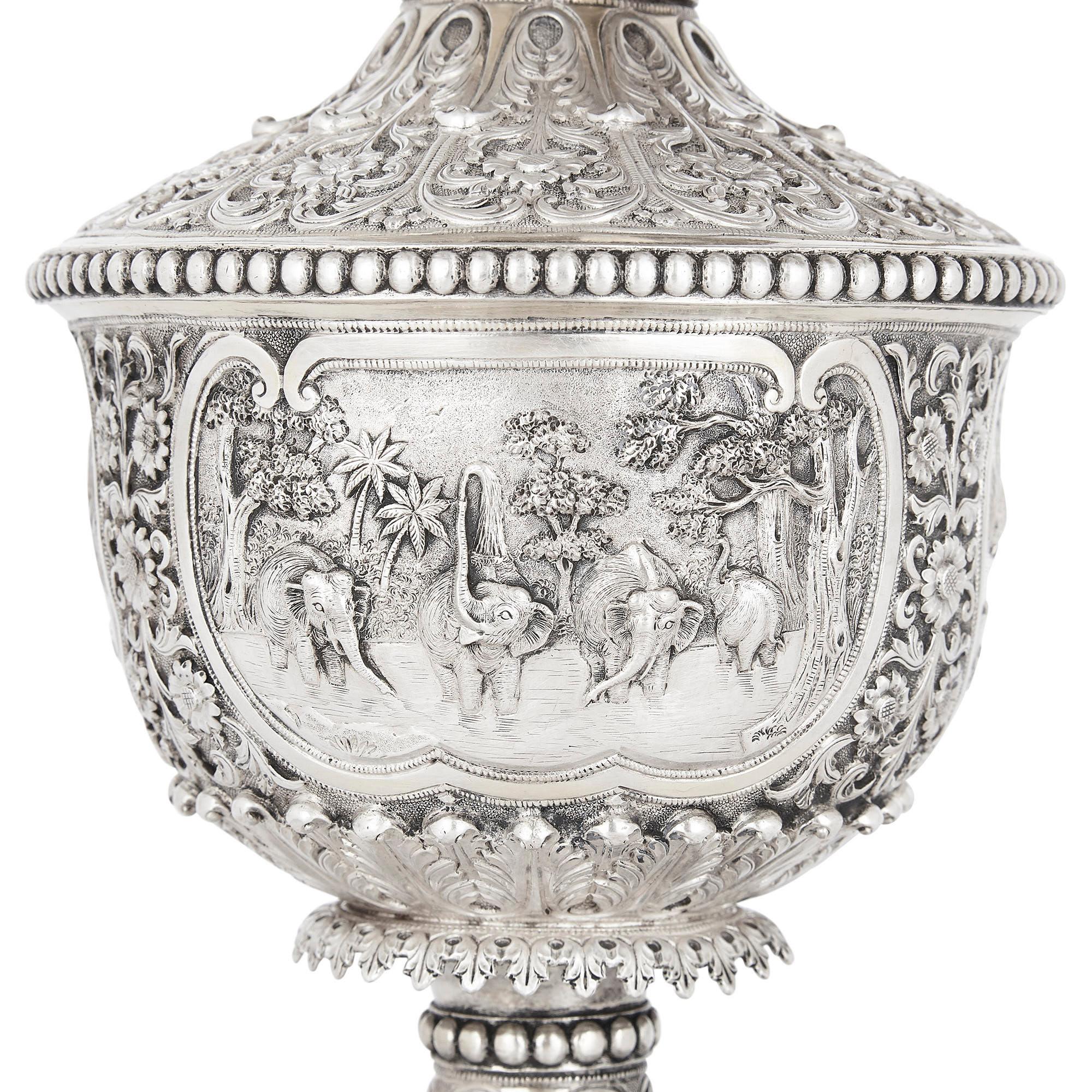 Indian Engraved Silver Table Fountain by Oomersi Mawji & Sons For Sale 2