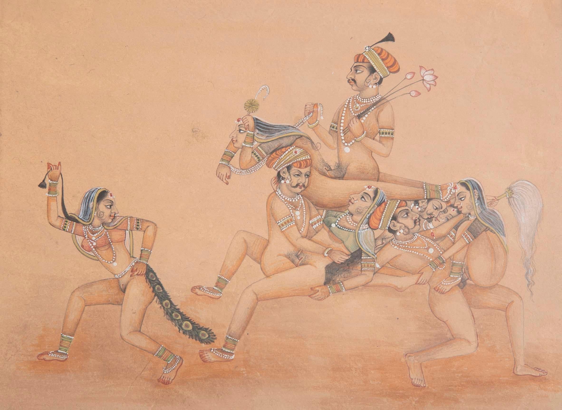 Anglo-Indian Indian Erotic Kama Sutra Gouache