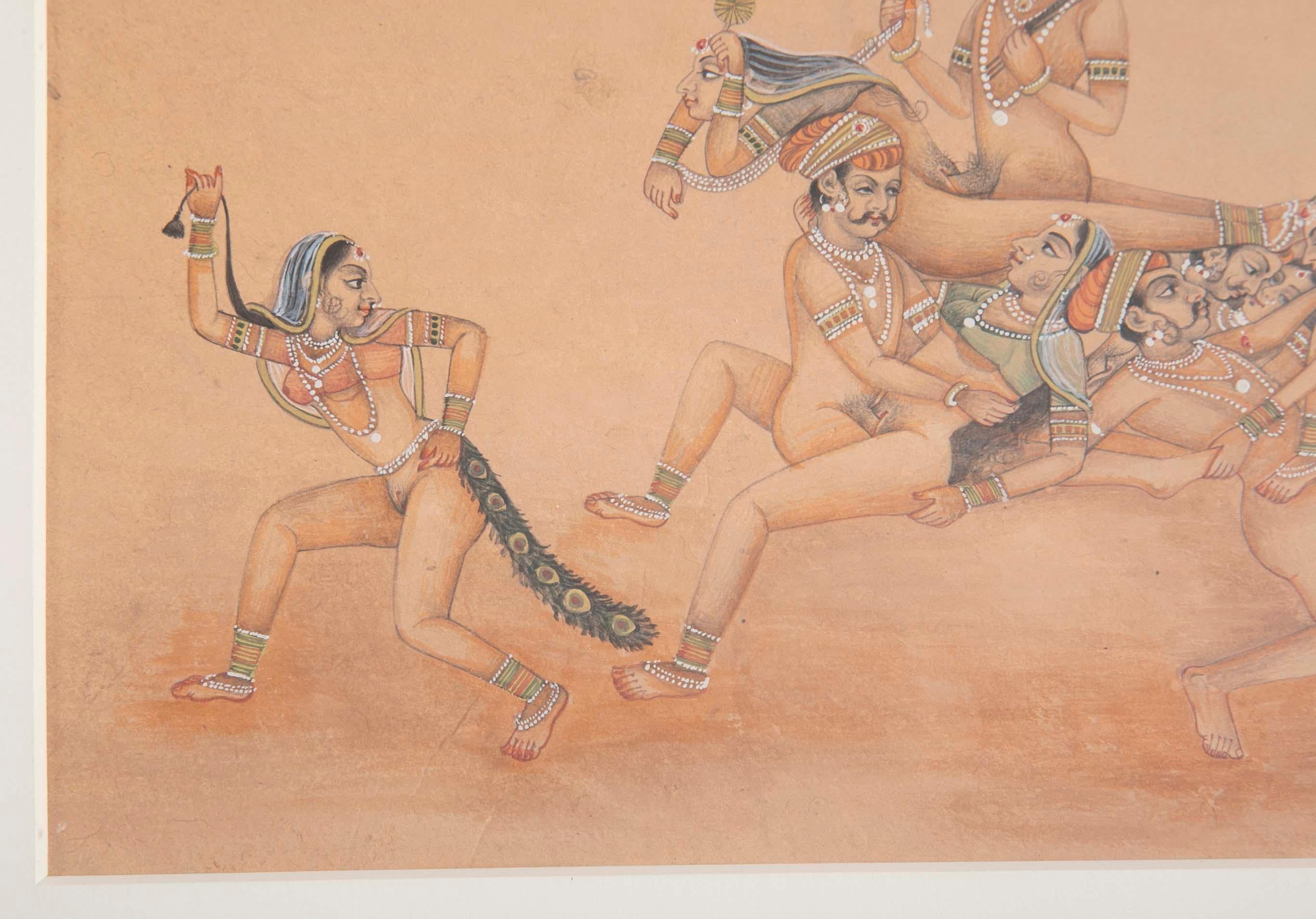 Indian Erotic Kama Sutra Gouache In Excellent Condition In Stamford, CT