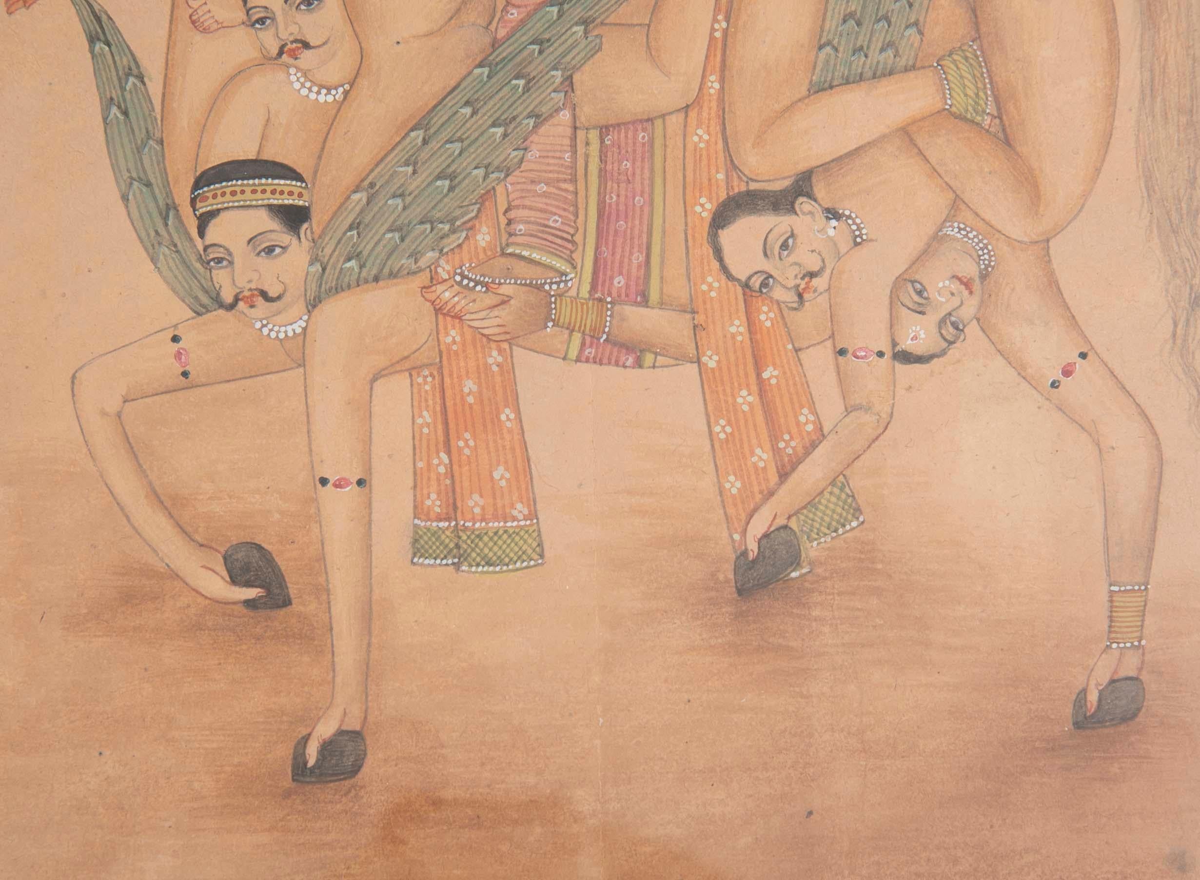 Indian Erotic Kama Sutra Zoomorphic Gouache of a Horse In Excellent Condition In Stamford, CT