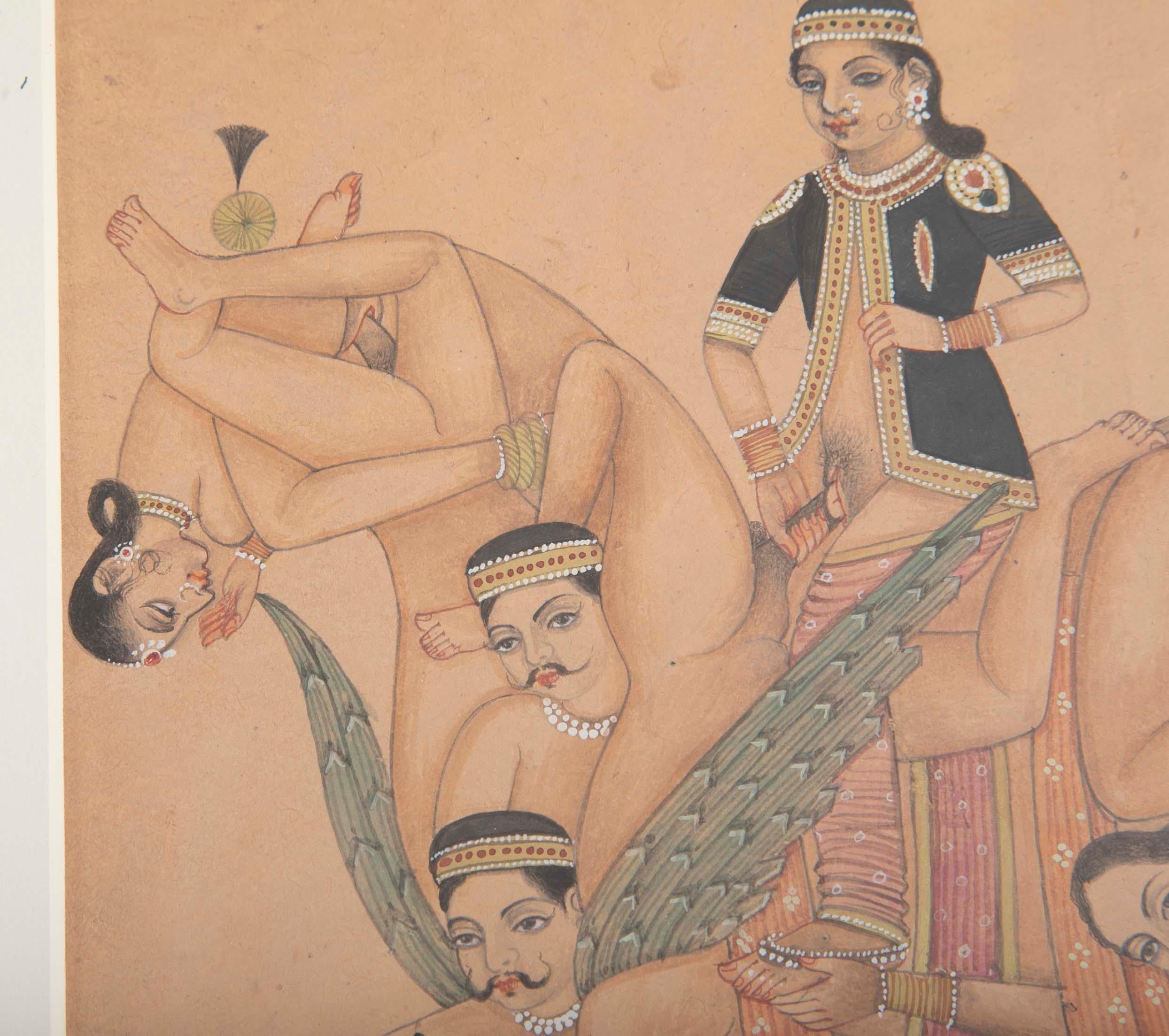 20th Century Indian Erotic Kama Sutra Zoomorphic Gouache of a Horse