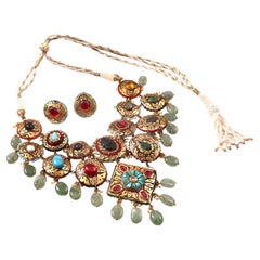 Indian Ethnic Natural polki Diamonds gemstones gold foil choker necklace set