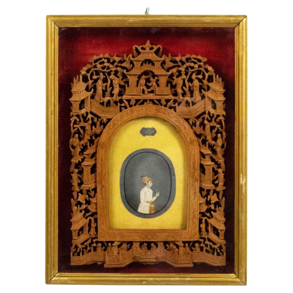 Indian Filigree Wall Plaque with Framed Miniature Painting For Sale