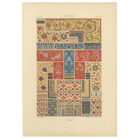 Indian Floral Motifs – Antique Print of Decorative Patterns from India, c.1869