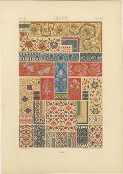 Motivos florales indios - Impresión antigua de motivos decorativos de la India, c.1869