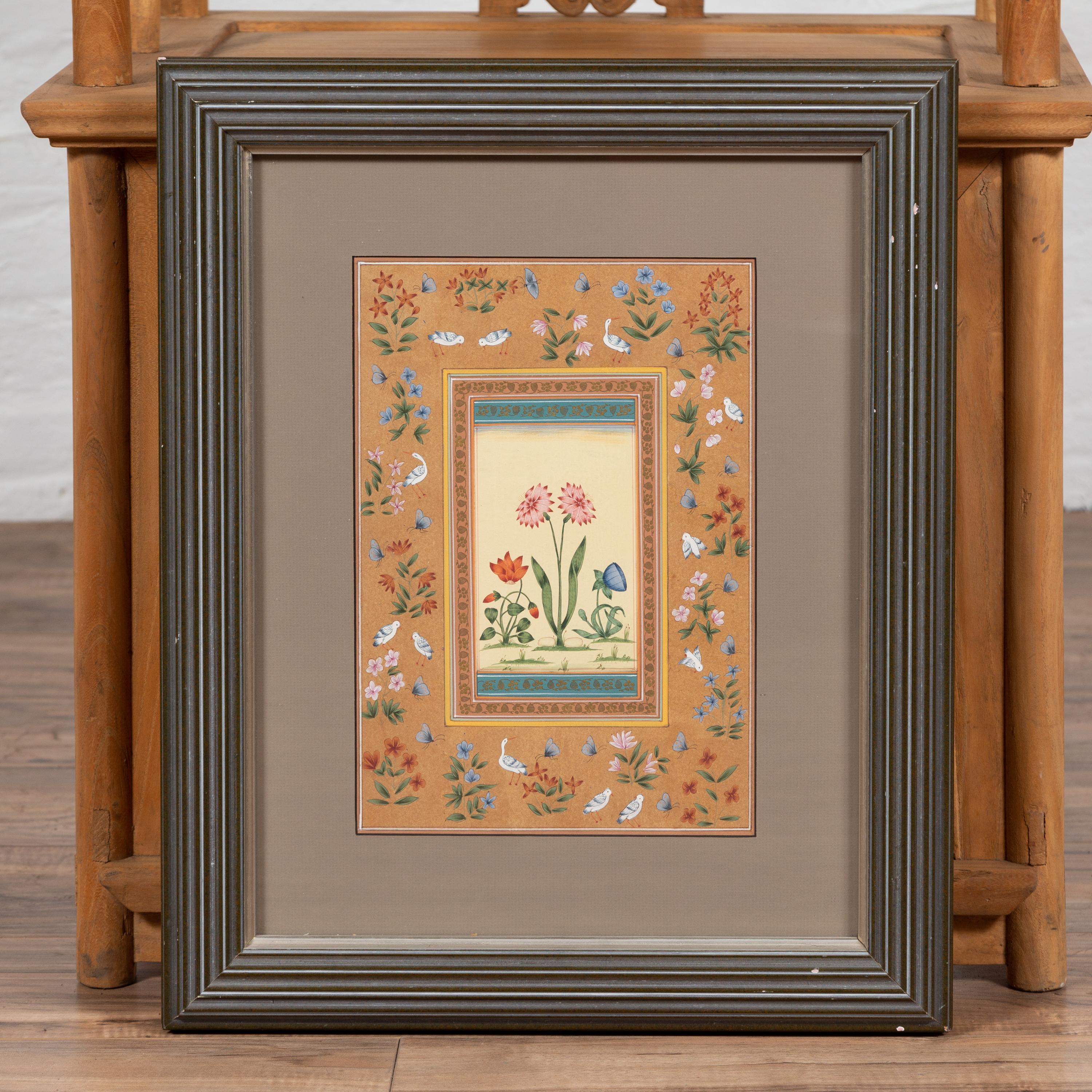 Indian Floral Still-Life from the Midcentury Period with Flowers and Birds In Good Condition In Yonkers, NY