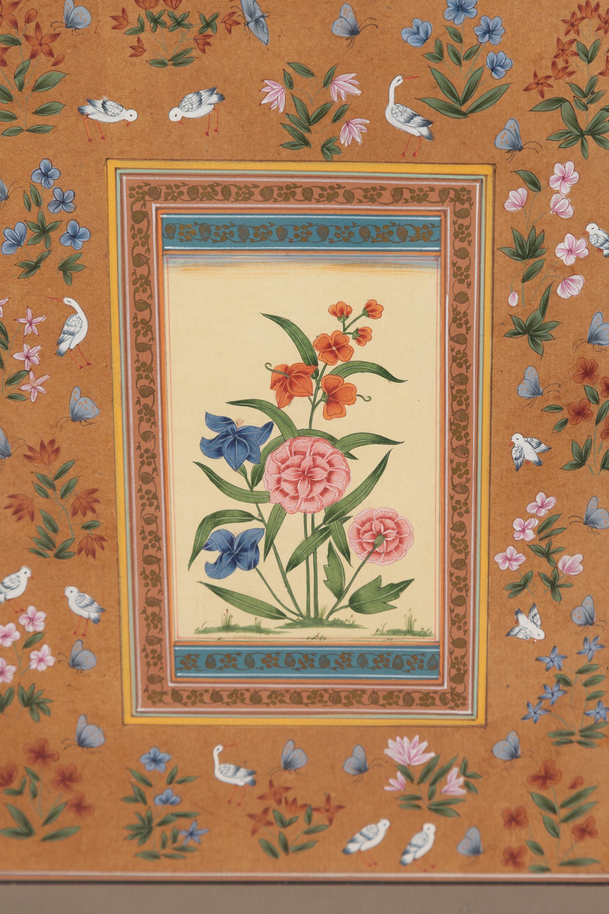 Indian Floral Still-Life from the Midcentury Period with Flowers and Birds In Good Condition In Yonkers, NY