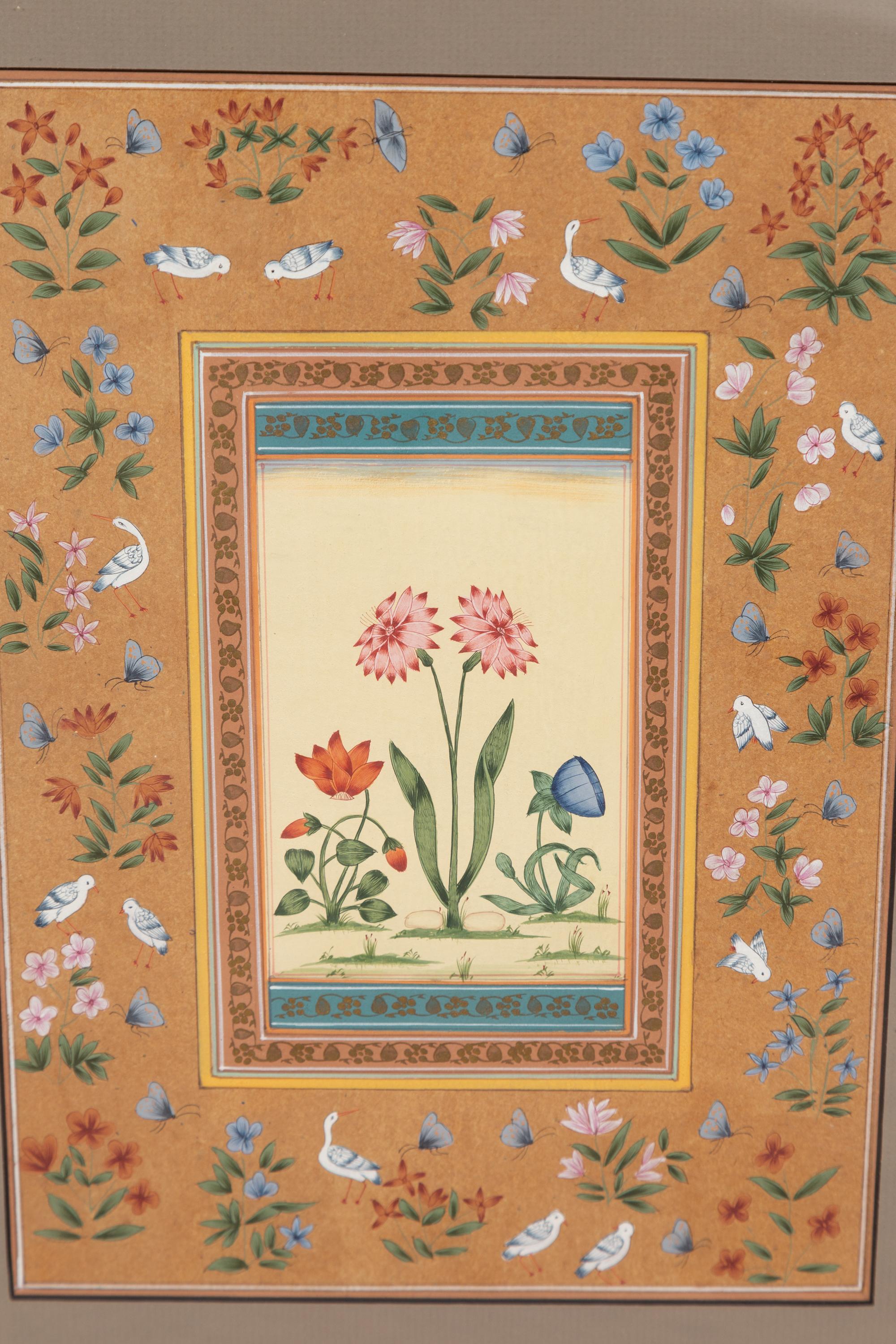 20th Century Indian Floral Still-Life from the Midcentury Period with Flowers and Birds
