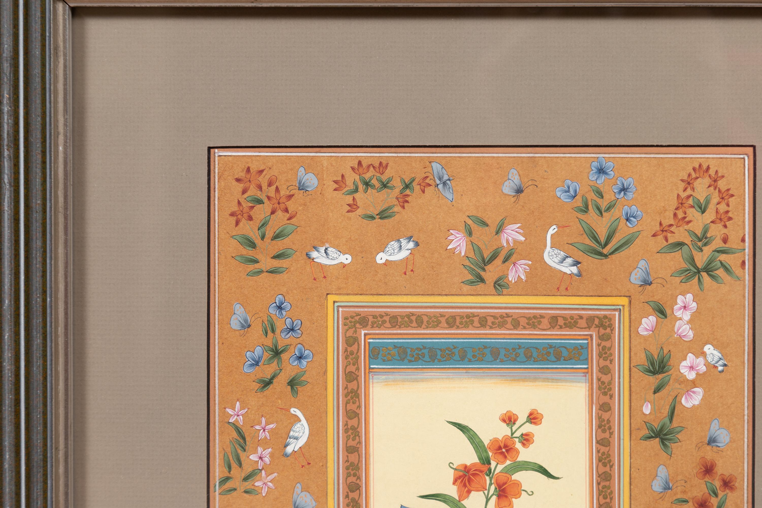 Indian Floral Still-Life from the Midcentury Period with Flowers and Birds 1