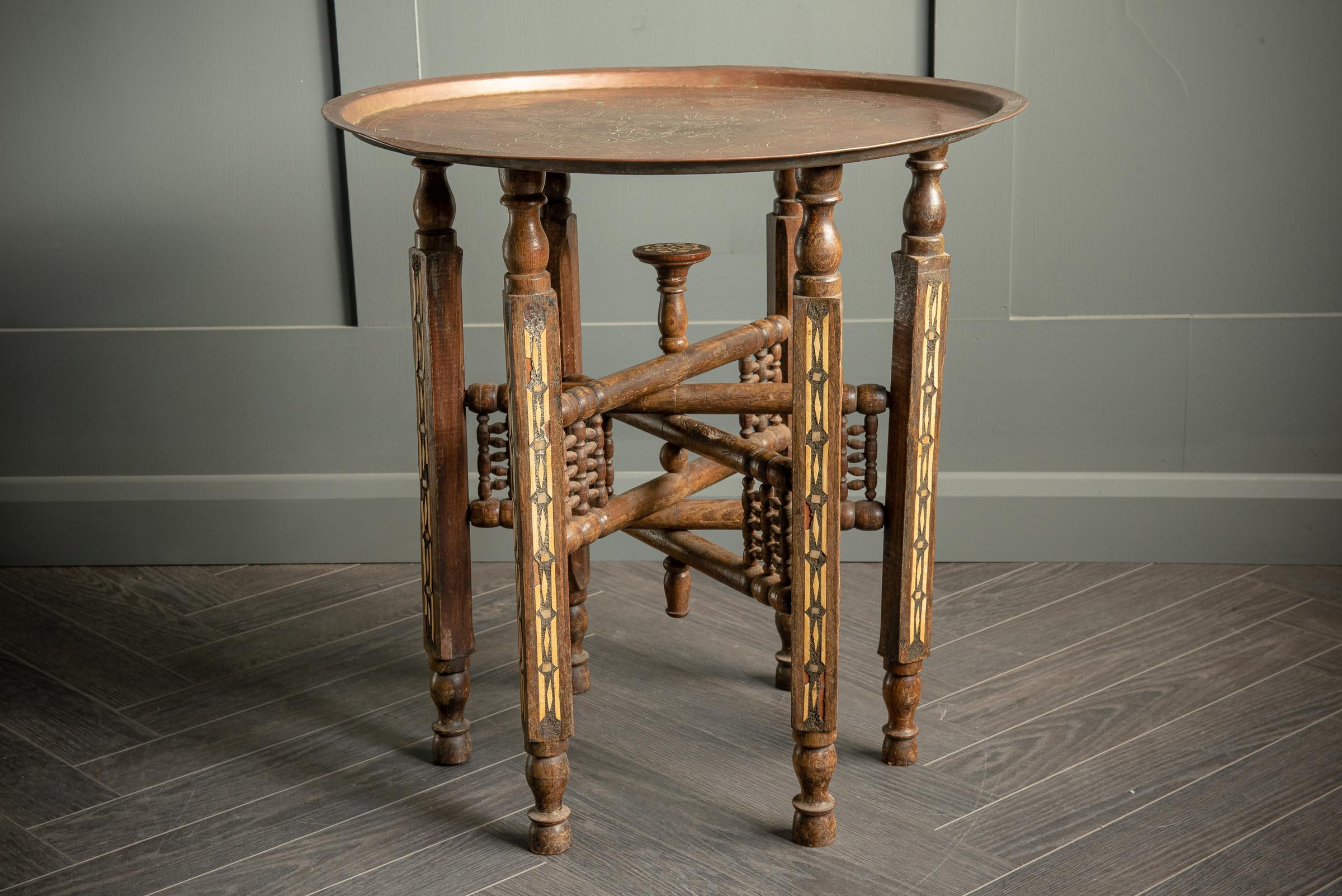 Indian Folding Console Table with Engraved Copper Top For Sale 1