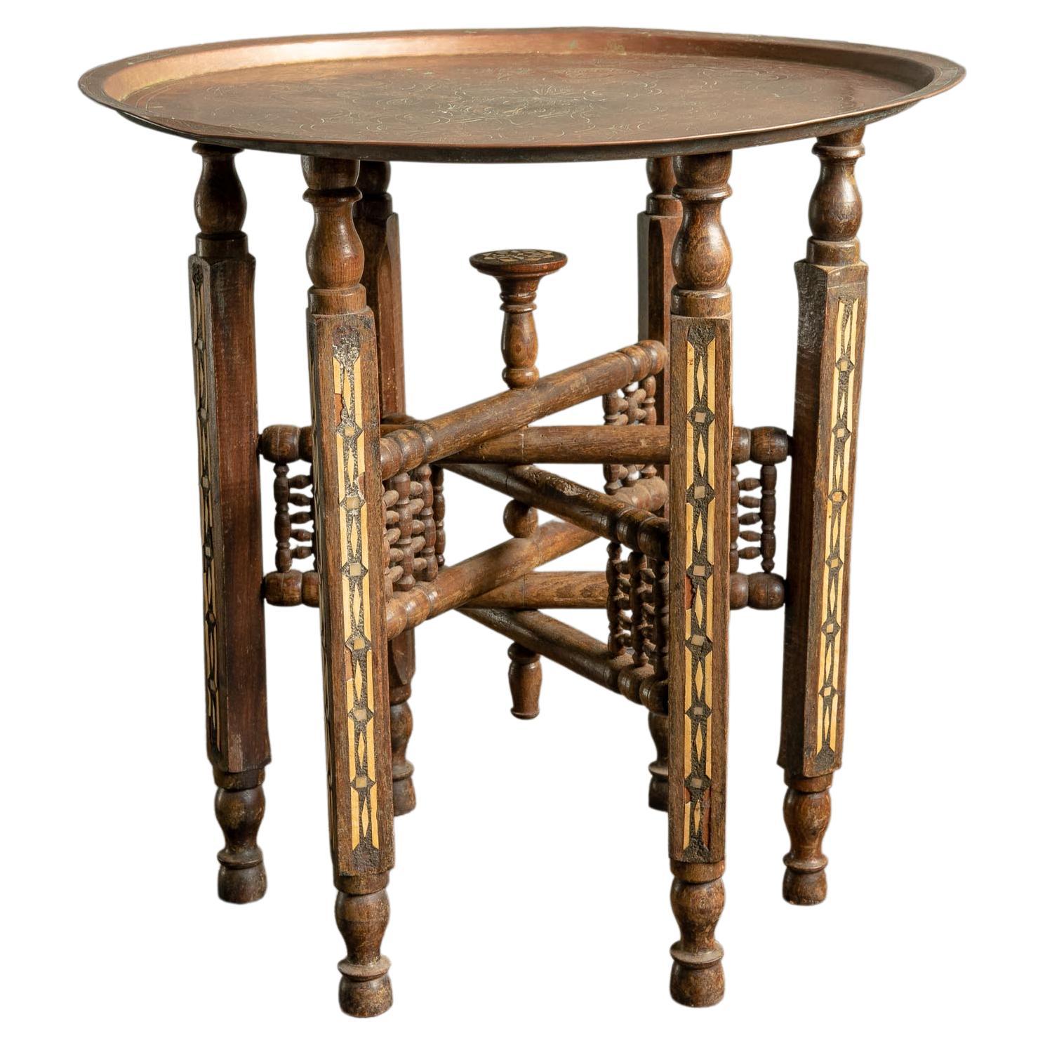 Indian Folding Console Table with Engraved Copper Top For Sale