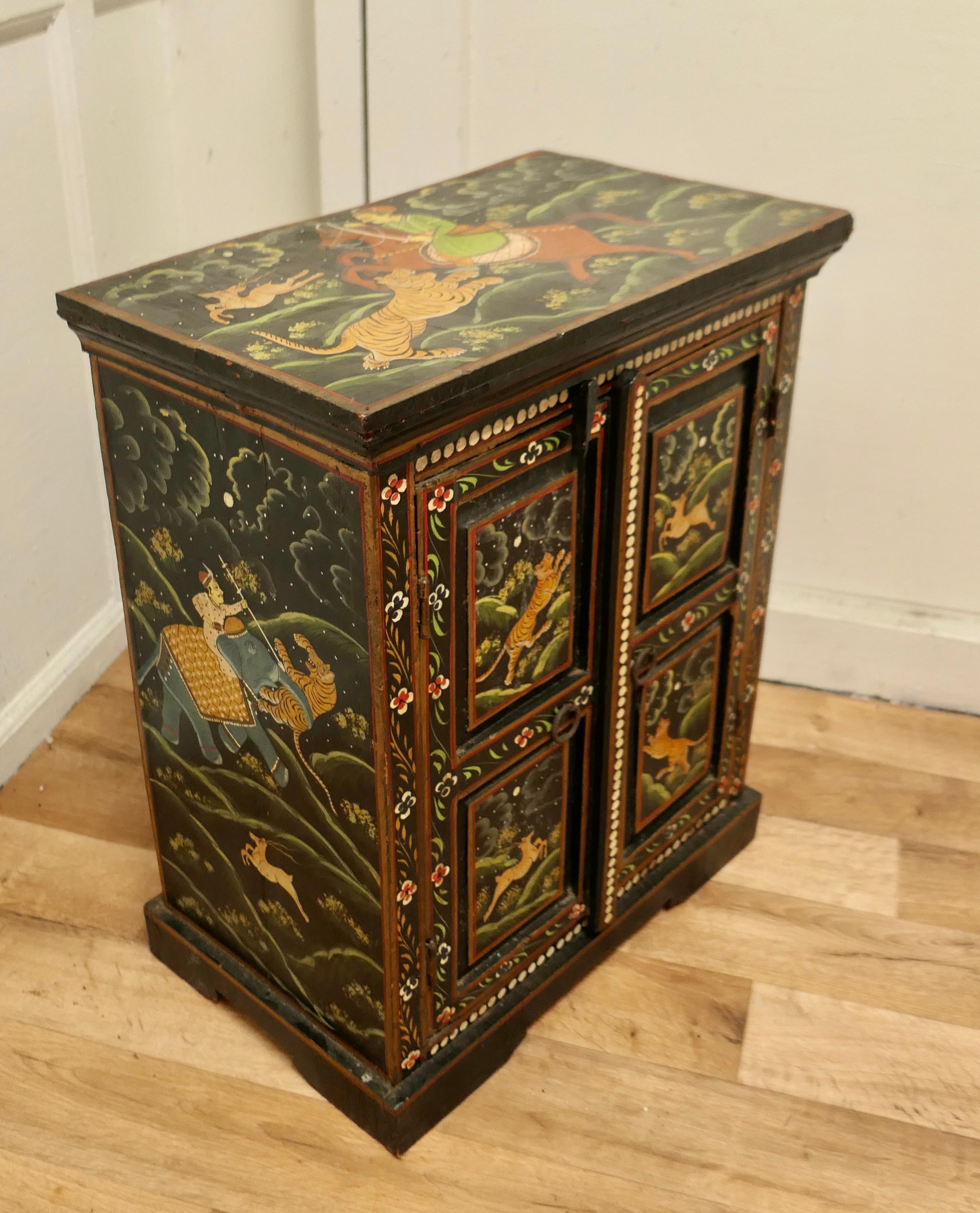 Indian Folk Art Painted Cupboard In Good Condition For Sale In Chillerton, Isle of Wight
