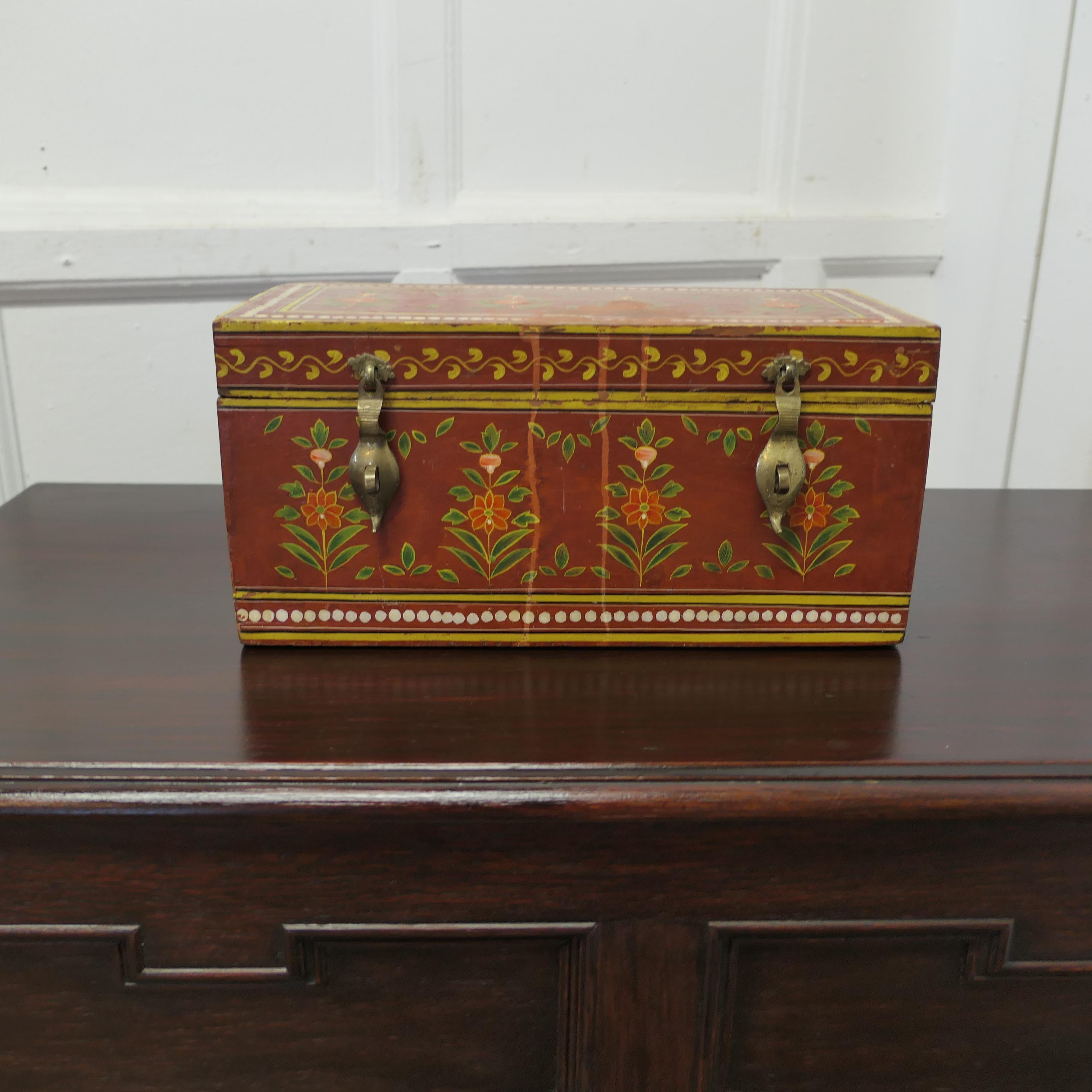 Anglo-Indian Indian Folk Art Painted Treasure Chest  This is a pretty piece  For Sale
