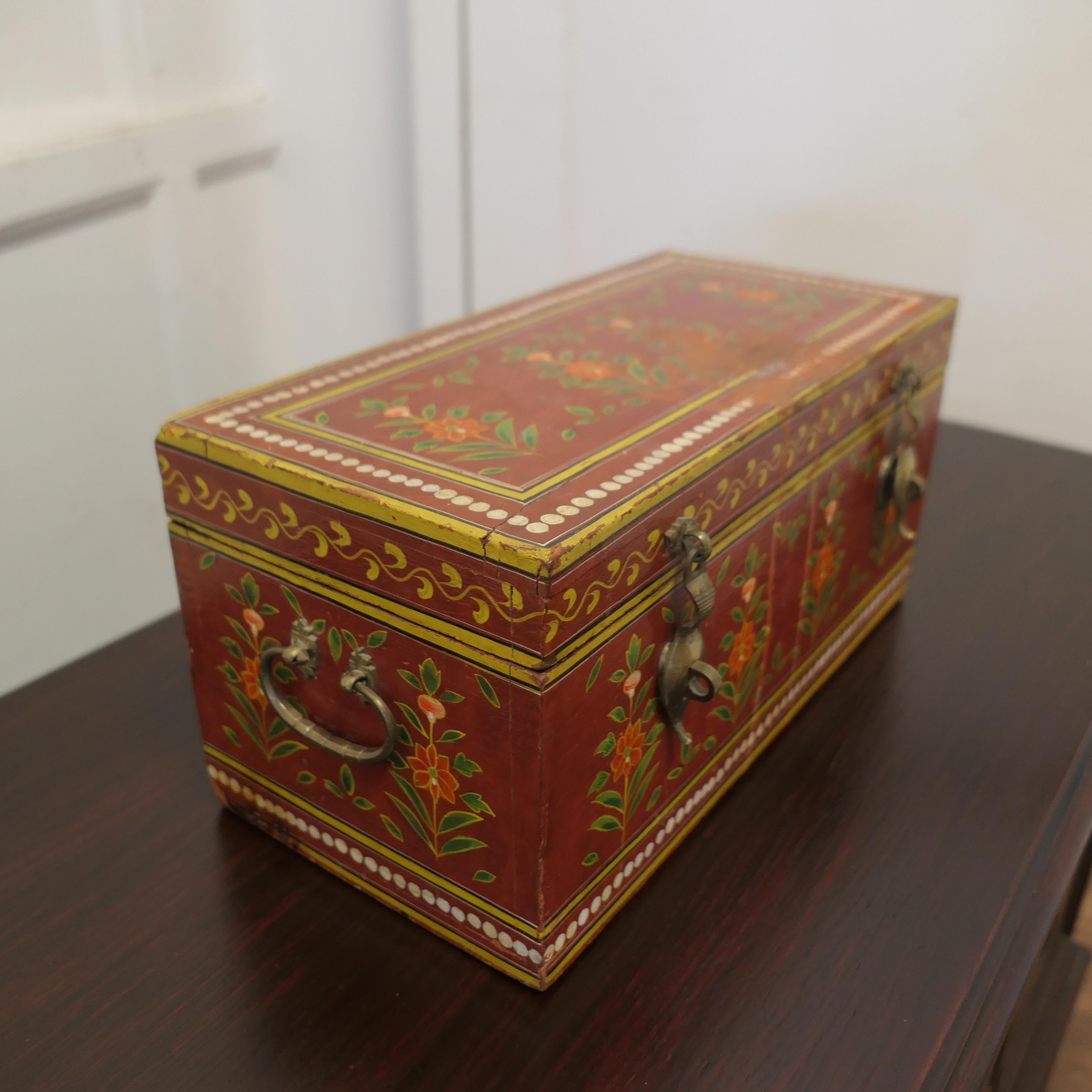 Early 20th Century Indian Folk Art Painted Treasure Chest  This is a pretty piece  For Sale