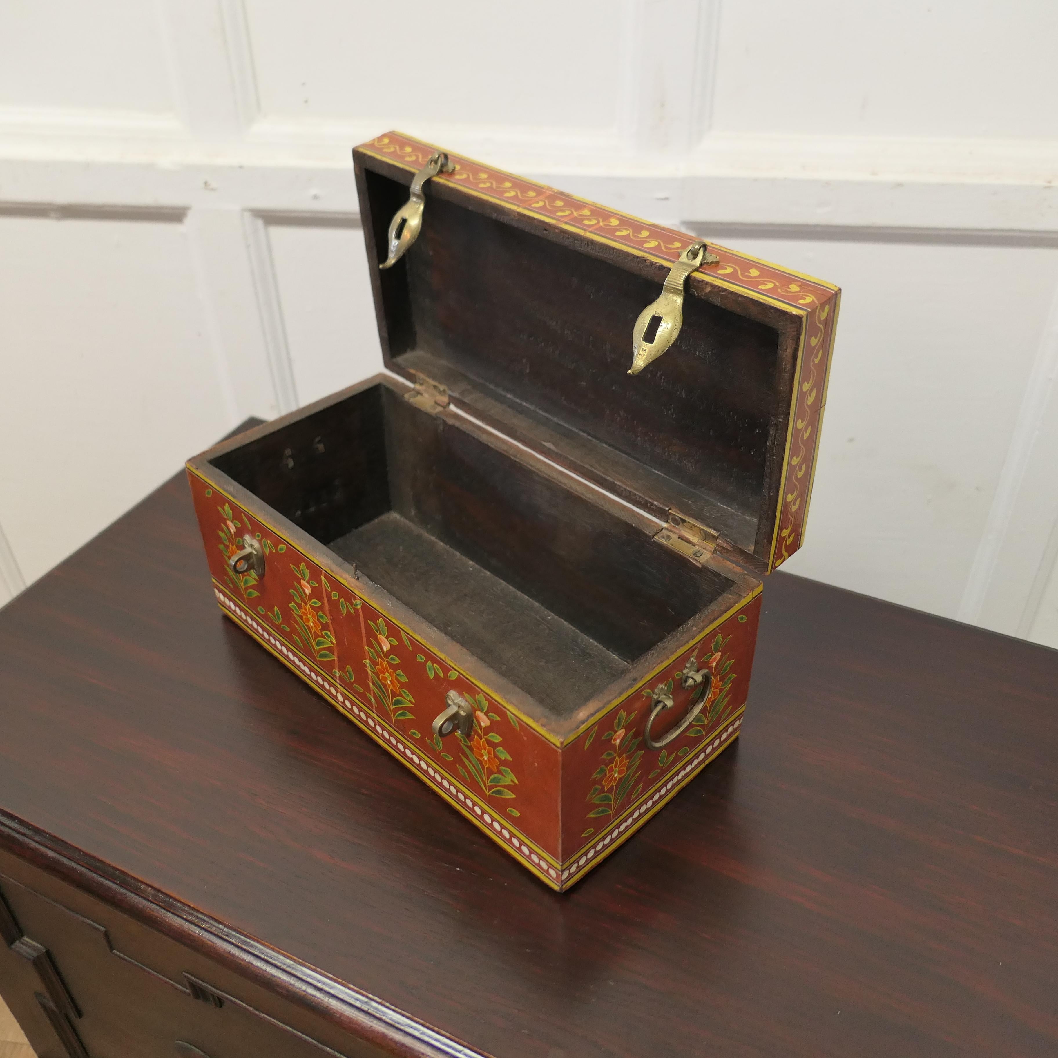 Indian Folk Art Painted Treasure Chest  This is a pretty piece  For Sale 1