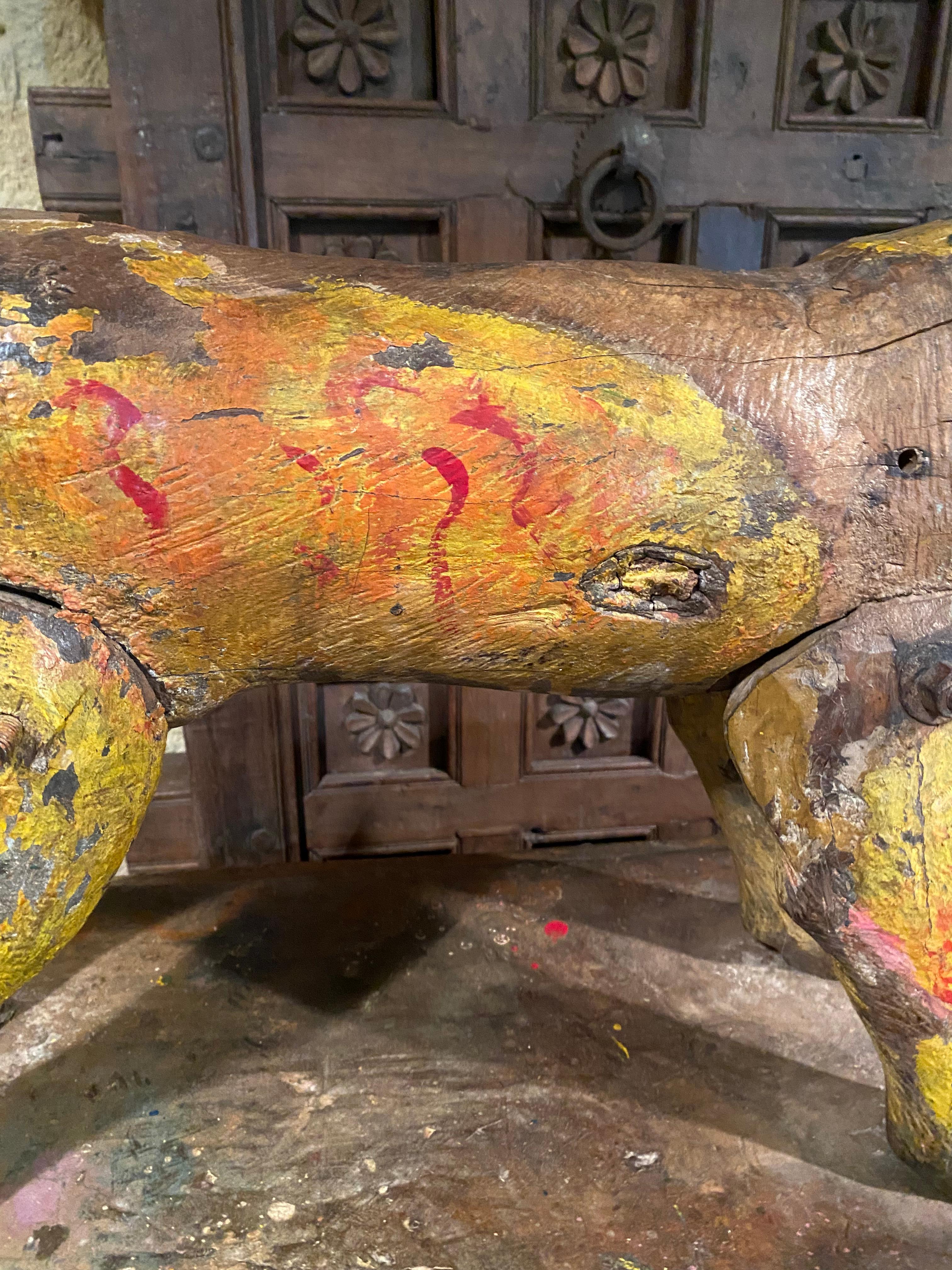 Folk Art Indian Folk art sculpture of a roaring lion For Sale