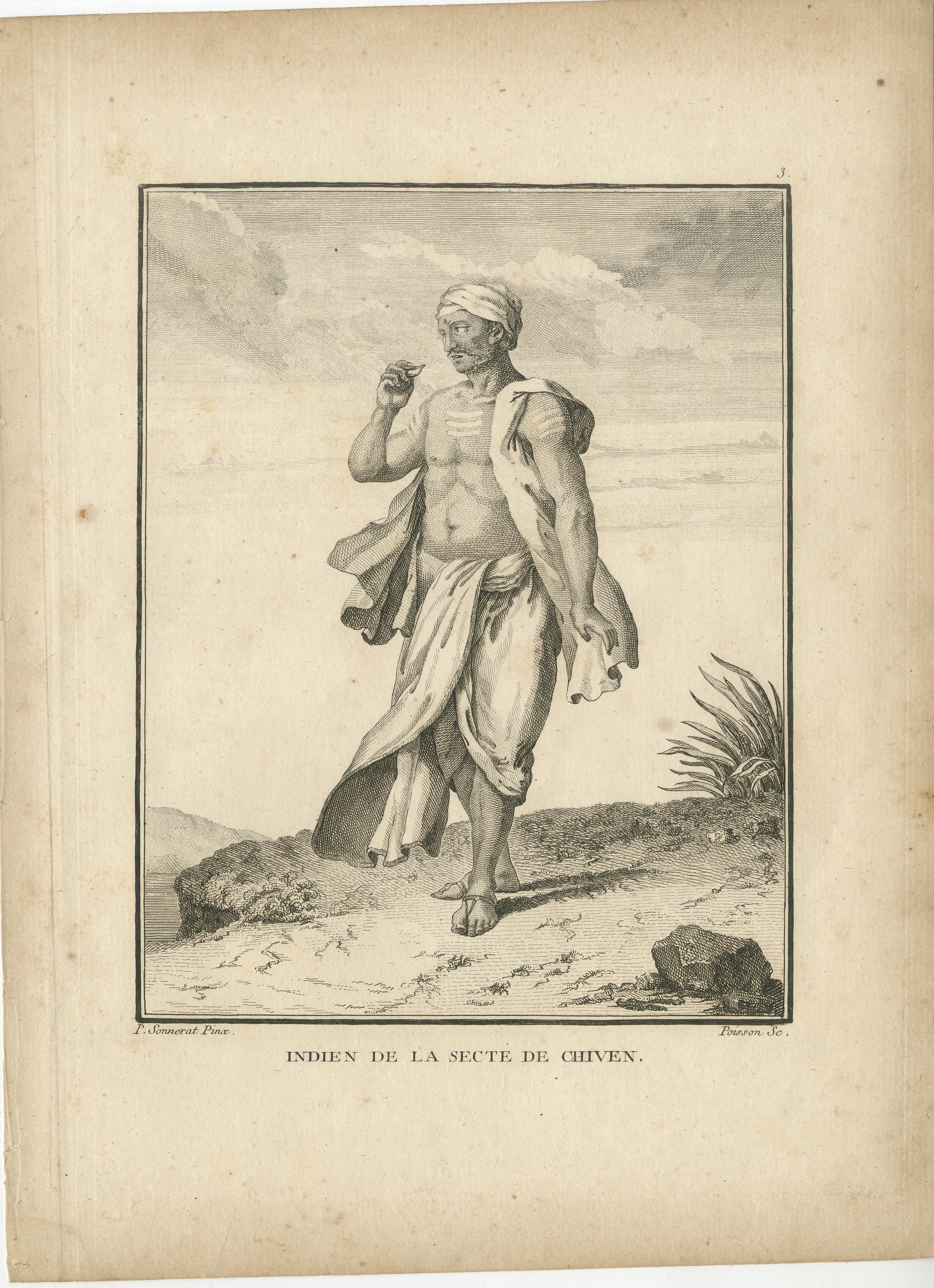 Der indische Anhänger der Shaivite-Sekte - Sonnerat-Reisestich, 1806

Dieser antike Kupferstich mit dem Titel 