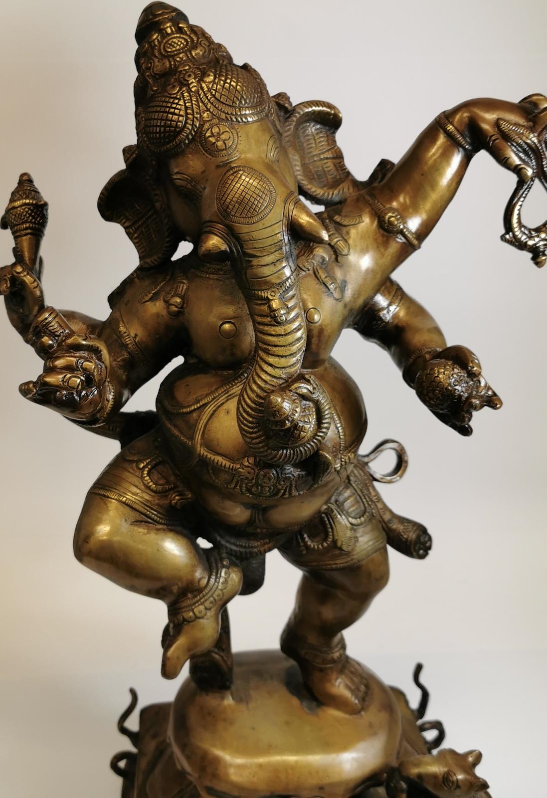 Cast Indian Four-Arm Lord Ganesha Deity Statue For Sale