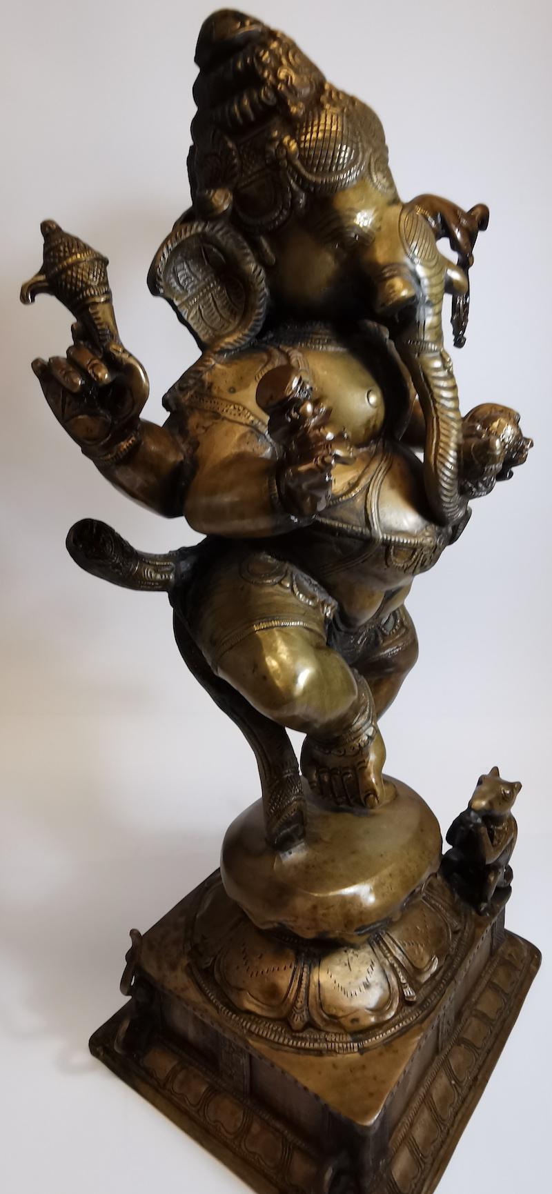 Brass Indian Four-Arm Lord Ganesha Deity Statue For Sale