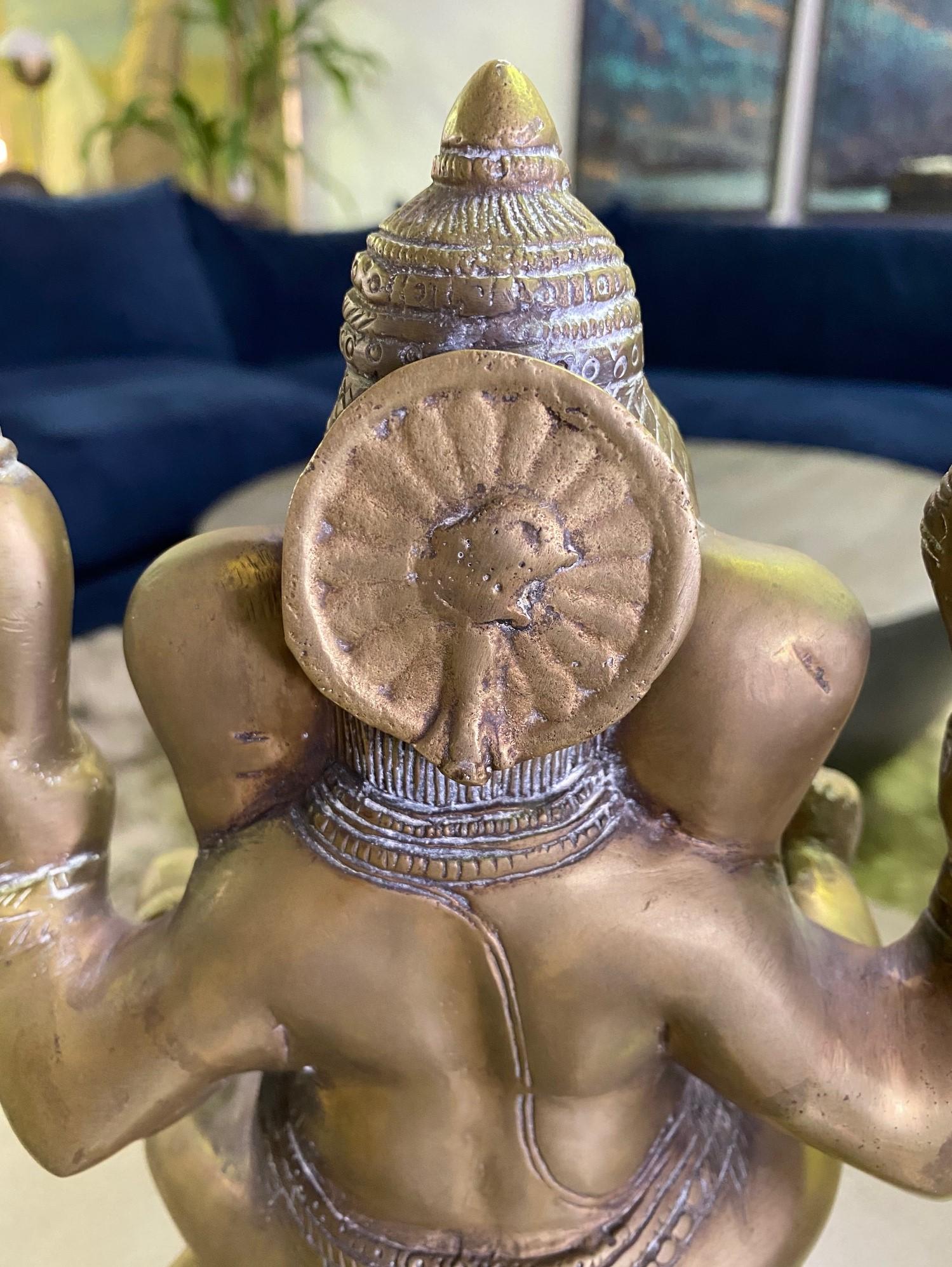 Brass Indian South India Ganesh or Ganesha Large Ornate Hindu Elephant God Sculpture For Sale