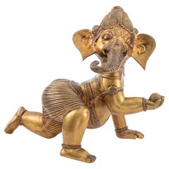 Antique Indian Gilt Bronze Baby Ganesha Sculpture