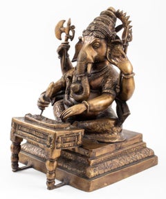 Indian Gilt Bronze Ganesha Sculpture Writing the Mahabharata